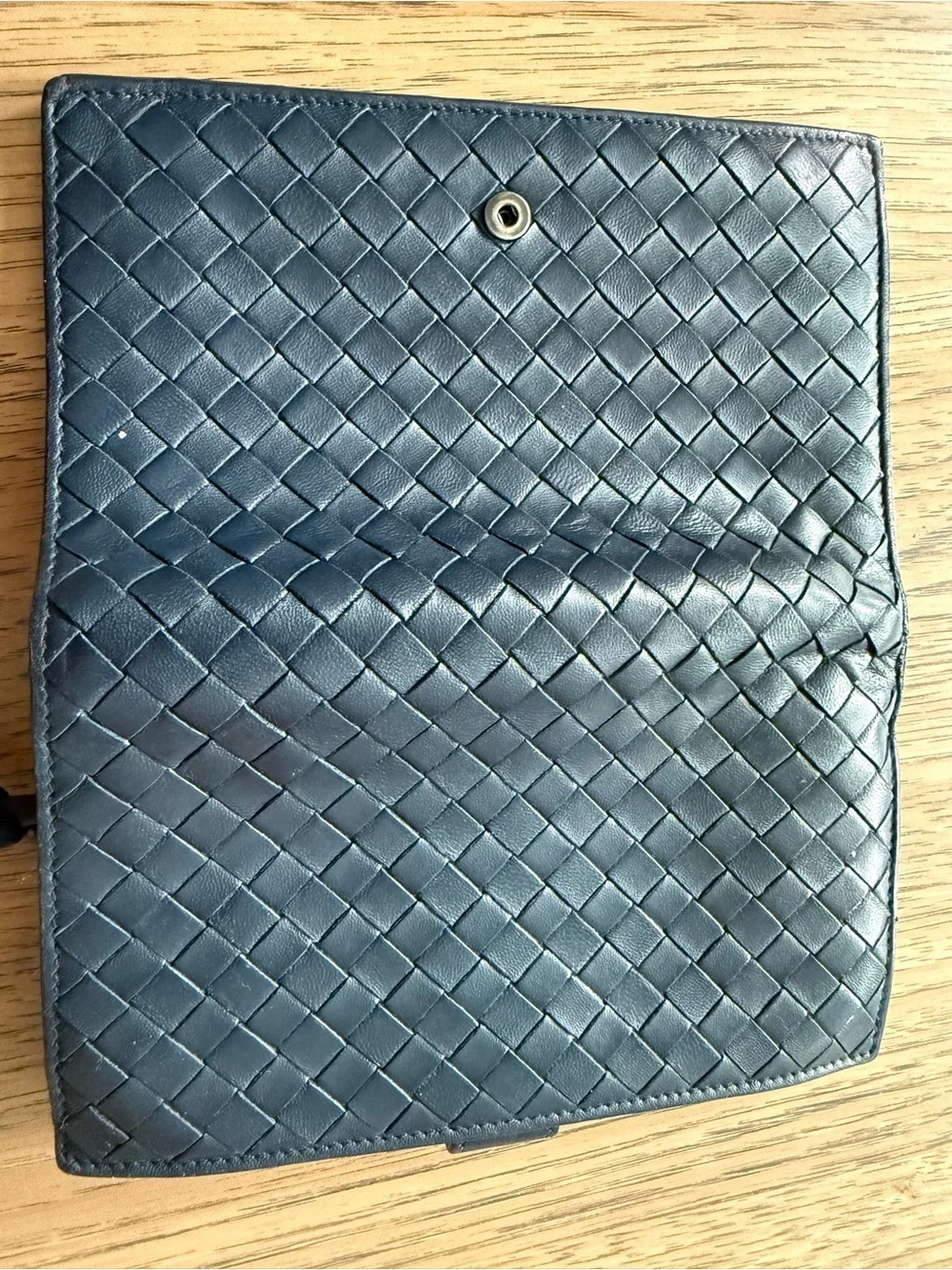 Bottega Veneta Navy Blue Intrecciato Leather Wallet
